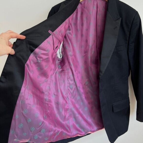 Sean John Men's 38R Regular Black Classic 2 Button Pink Lined Blazer Suit Jacket - Picture 2 of 12